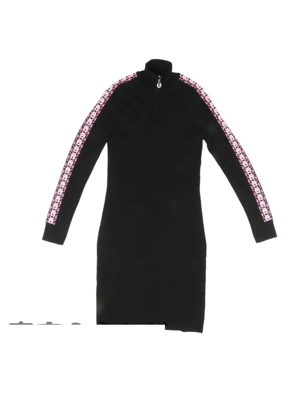 Chanel Knit Dress Black Pink Wool Polyester Polyamide Elastane Half Zip 36